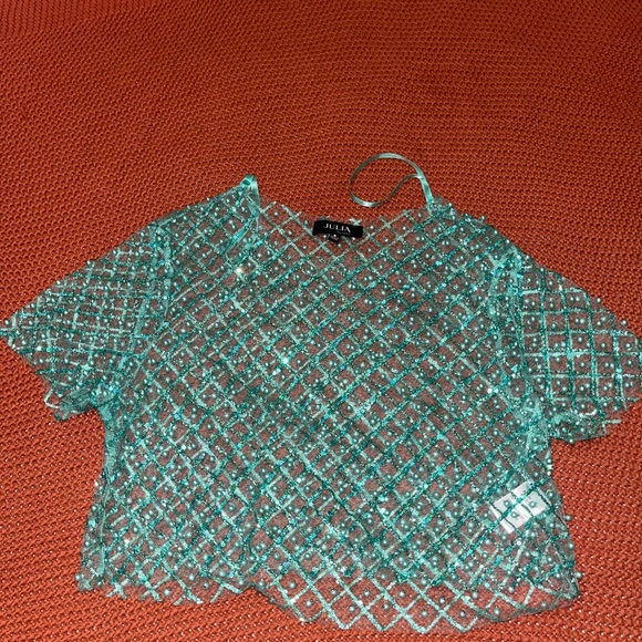 Abella Tops - Abella Women's Turquoise Beaded Blouse